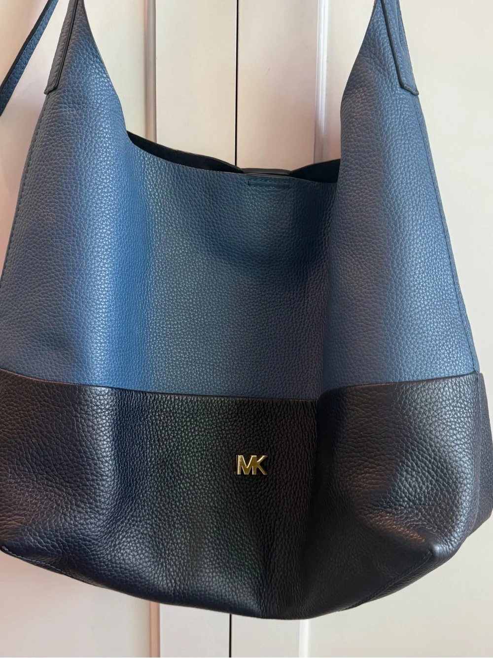 Michael Kors Junie Two Tone Blue Navy Med Large Hobo Shoulder Bag Dark Chambray
